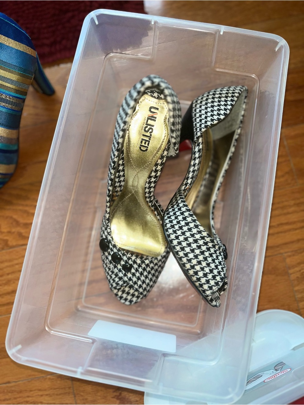 Unlisted Black & White Houndstooth D'Orsay Heels with Button Detail